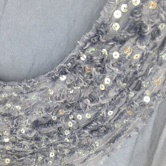 Olivia Moon Blue Tank Top Lace and Sequin Ruffled Collar Size L - Picture 7 of 10